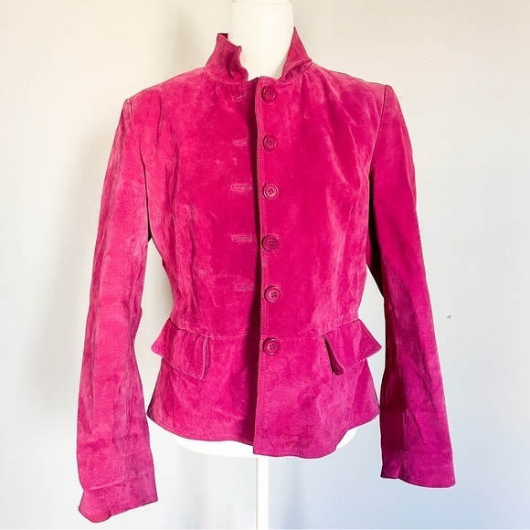 Barbiecore Hot Pink Genuine Leather Suede Jacket - Picture 1 of 6